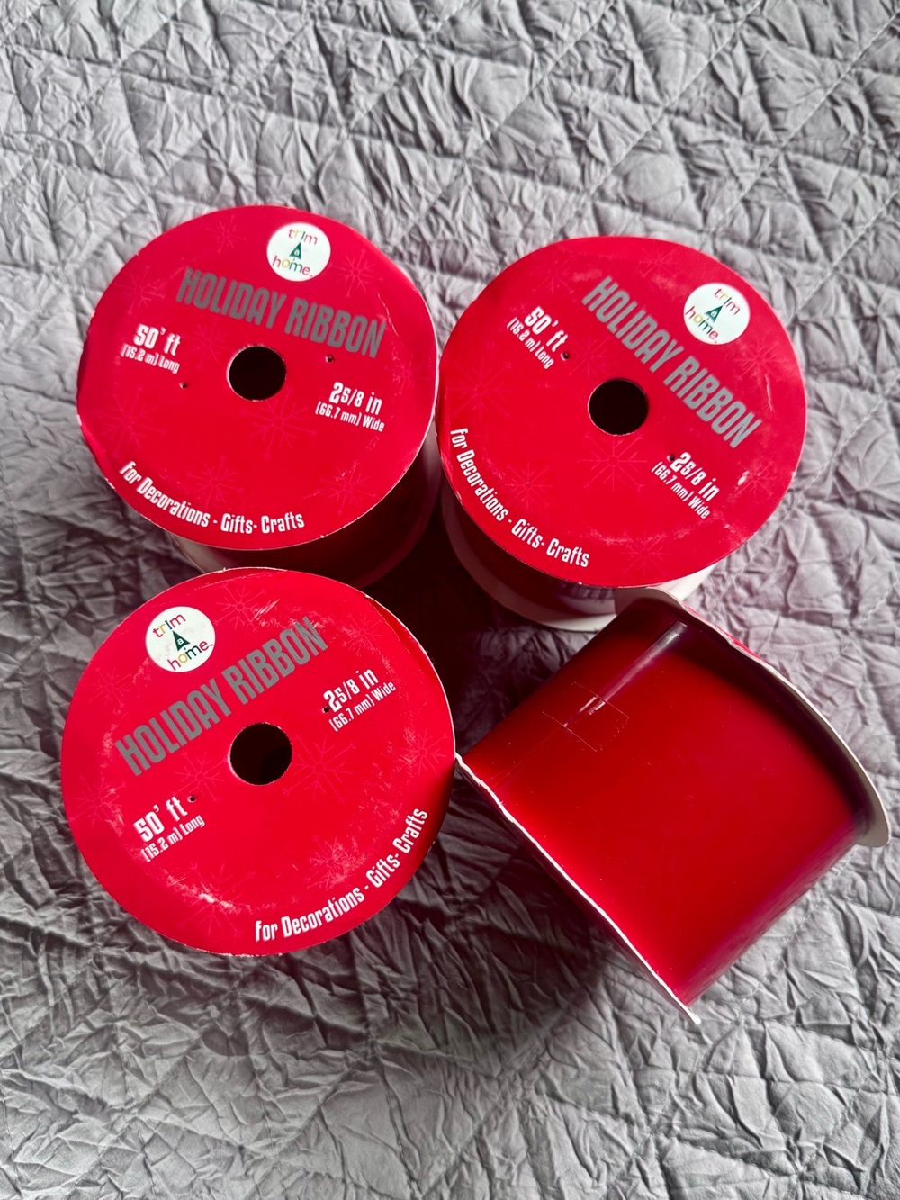 4 Spools Trim A Home Red Holiday Ribbon 50 ft x 2-5/8 200 Total Feet